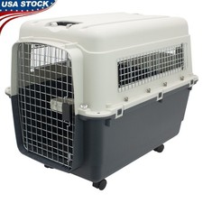 X-Large Airline Approved Plastic Dog Kennel W/ Metal Door  Wheels Travel Crate