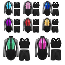 Girls Set Skating Outfits Bodysuit Gymnastics Practice Tracksuit With Shorts