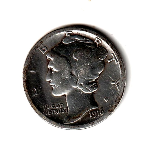 1916 S mercury dime VG+ cleaned