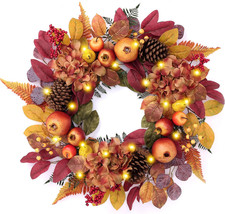 Decorbyhannah 24'' Fall Wreath for Front Door with Lights Pomegranate