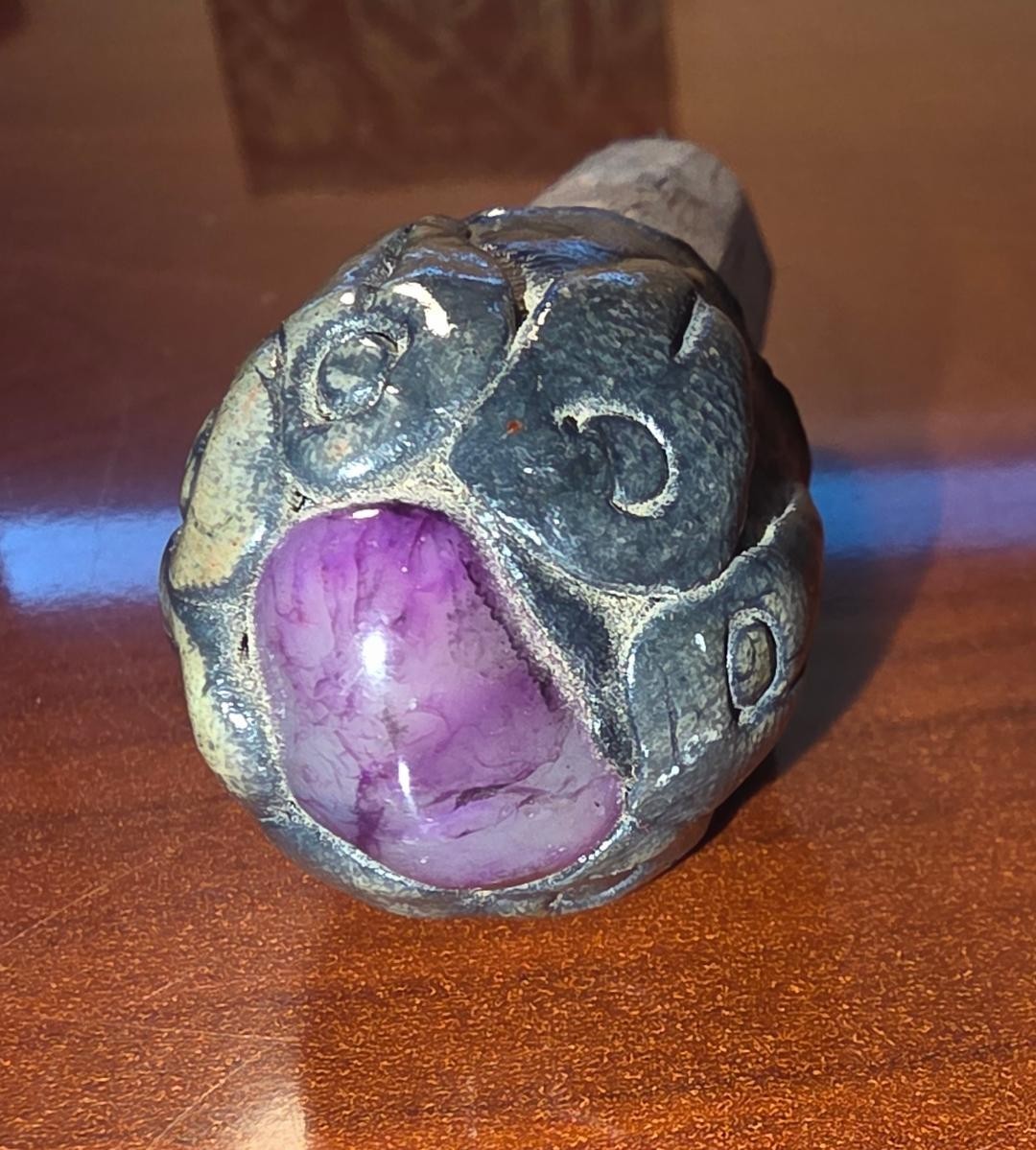 Vtg Artisan Crafted Bottle Stopper Claws Grasping Amethyst Top Protecting Jewel