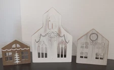 Kirkland's Wooden Nesting Christmas Church Houses Set of 3 