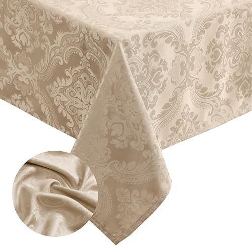 Home Fashions Caiden Elegance Damask 52" x 52" (Square) Taupe Tablecloth (1) - Picture 3 of 7