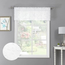 Sheer White Leaf Embroidered Window Valance for Living Room Curtains