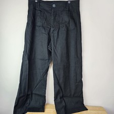 Anthropologie Maeve The Colette Wide Leg Pants Black Size 32 Linen Blend