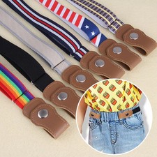 Kids Elastic Belt Adjustable Buckle Free Stretch Jeans Strap Black Comfort Belts