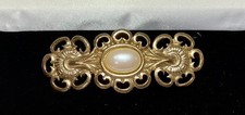 Vintage Metal Gold Tone and Faux Pearl Hair Barrette Clip Made in France 2.50  