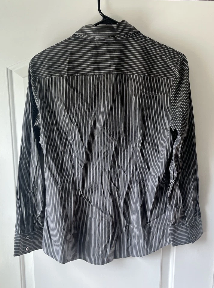 Женская теория размер большой черный белая полоса кнопка вверх длинным рукавом платье рубашка - Изображение 2 из 3