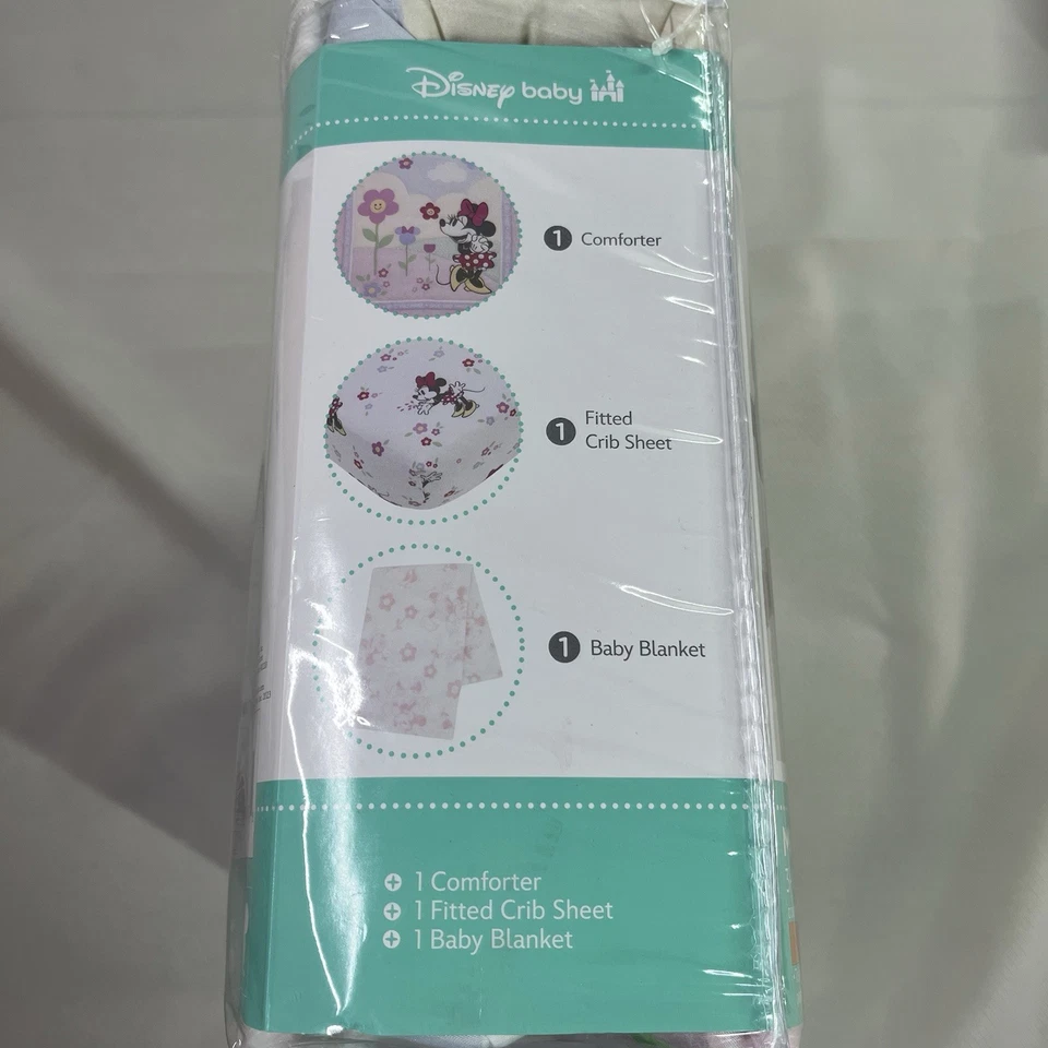 Edredom Disney Baby Minnie Mouse 3 peças conjunto berço jardim de flores rosa - Imagem 3 de 4