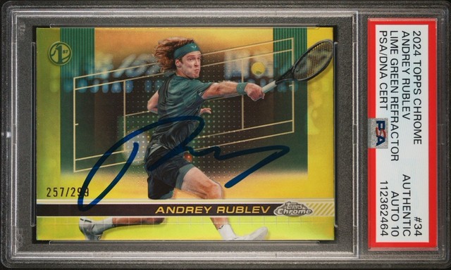 2024 Topps Chrome #34 Andrey Rublev 1st Lime Green /299 PSA GEM MT 10 AUTO RC