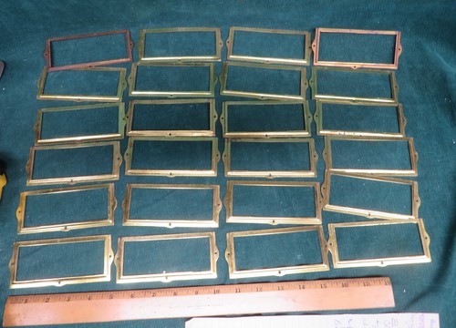 vintage File Drawer ID Frame Cabinet Label Card Catalog Tag Holder Brass 24