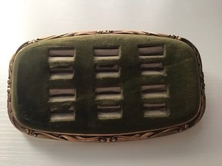 Antique Jewelry Store Velvet Ring Display Holds 12 Rings Green & Gold
