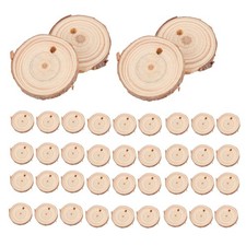 40Pcs 3-4CM Unfinished Natural Round Wood Slices Circles with Tree Bark Log6532