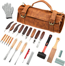 25-Piece Deluxe Wood Carving Tool Set with Leather Storage Bag for Beginners
