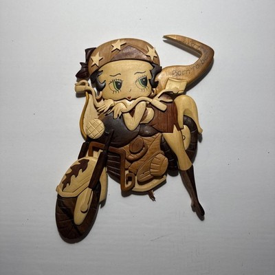 Betty Boop Laser Cut Wooden ''Born To Be Wild'' on Motorcycle Wall Plaque