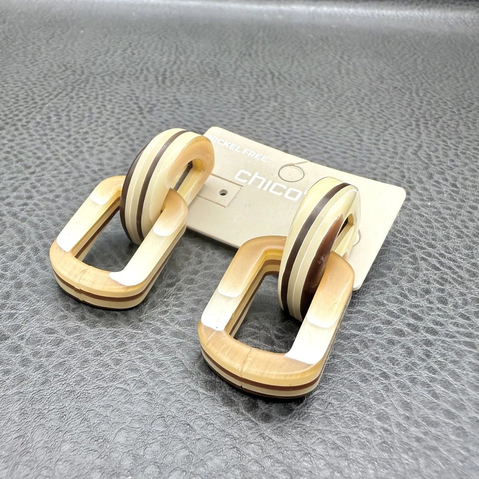 Chico's Travelers Drop Earrings Nickel Free Pierced Acrylic Marble Statement Jew - Image 3 of 4