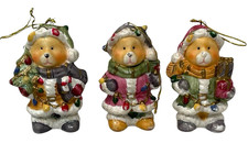 VTG Ceramic Christmas Teddy Bear Figurines Ornaments   Set of 3   Holiday Decor