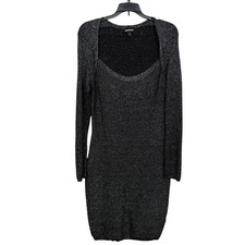 Express Metallic Sweater Dress Large Black Silver Holiday Knit Stretch Classy