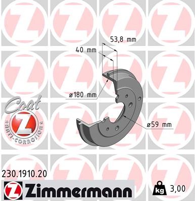 2 x ZIMMERMANN 230.1910.20 Bremstrommel für FIAT,FORD,LANCIA,PEUGEOT