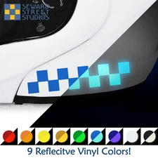 Set of 2 Reflective Checkered Stripes Decals, Motorcycle Helmet Stickers #1220R
