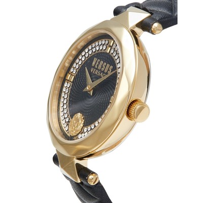 Versus Versace Swarovski Crystal Gold Case Black Leather  display picture 3