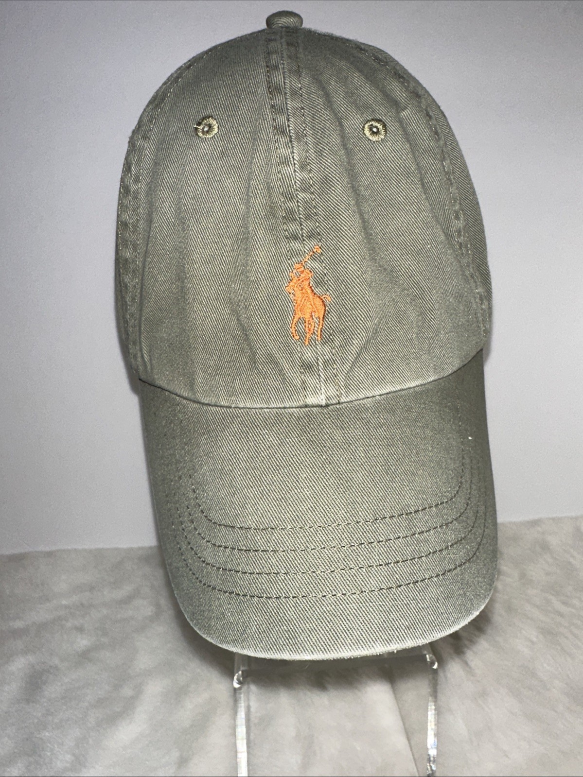 Cappello polo Ralph Lauren berretto pelle cinturino schiena verde oliva arancione pony baseball
