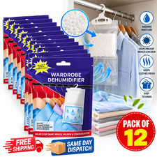 12 x HANGING WARDROBE DEHUMIDIFIER BAGS DAMP MOULD MOISTURE MILDEW CONDENSATION