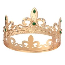 King Crown for Men Gold Medieval Royal Prince Tiara for Birthday Gold Green