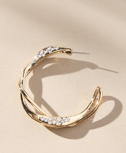Anthropologie Twisted Crystal Hoop Earrings - Picture 2 of 6