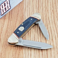 Rough Ryder Mini Canoe Pocket Knife Satin Stainless Blades Denim Micarta Handle