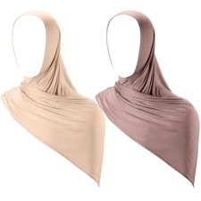 2 Pcs Instant Jersey Hijab for Women Muslim Head Scarf Soft Long Stretch