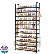 LANTEFUL 11 Tiers Tall Shoe Rack Holds 55 Pairs of Shoes with 18pcs Hooks Stu