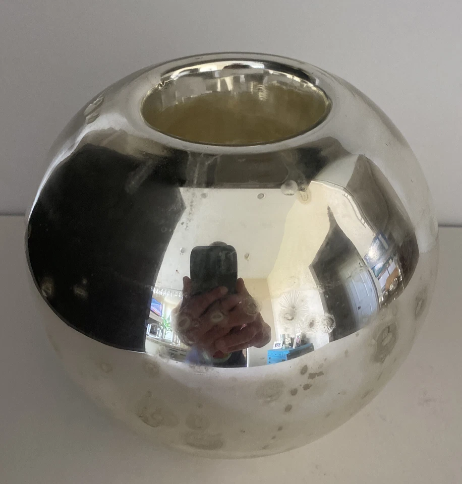 Jarrón con soporte para candelabros de vidrio mercurio 6” redondo diseño retro vintage único Foto 3 de 4