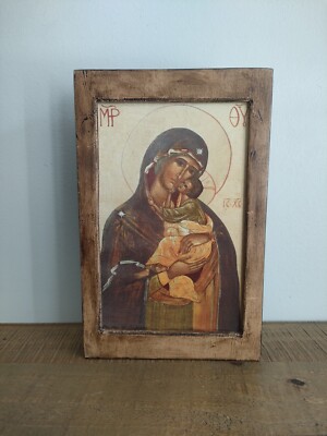 Wooden Fabric Frame The Mother Of The Beloved / Virgin Mary / Of Tenderness - Bethhem