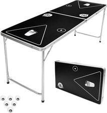 GoPong 6-Foot Portable Folding Beer Pong / Flip Cup Table 6 balls Black