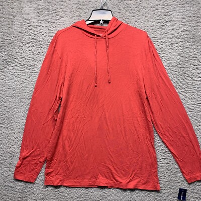 Club Room Shirt Mens S Small Tomato Red Hooded Tee Long Sleeve Pullover