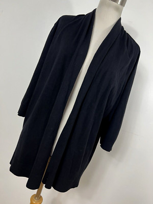 Laura Ashley 1X Cardigan Sweater Black Open Front Womens 3/4 Sleeve Classic E1