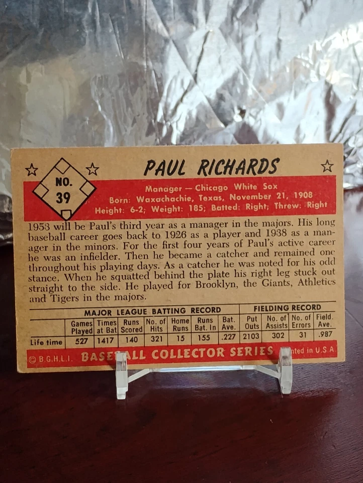 1953 Bowman Color - #39 Paul Richards - Image 2 of 2