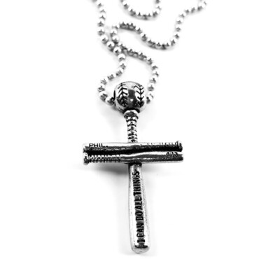Baseball Bat Cross Small (clball) Necklace Phil 4:13 