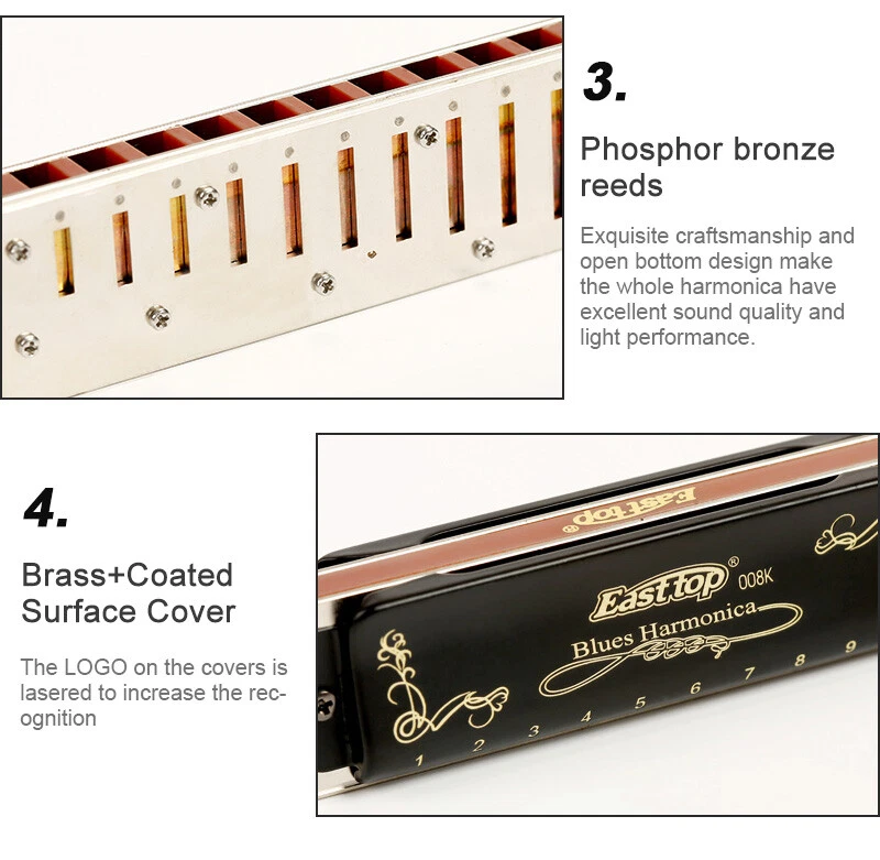 EASTTOP T008K Llave de C Armónica Azul Diatónico Arpa Armónica 10 Agujeros 20 Tonos Foto 3 de 4