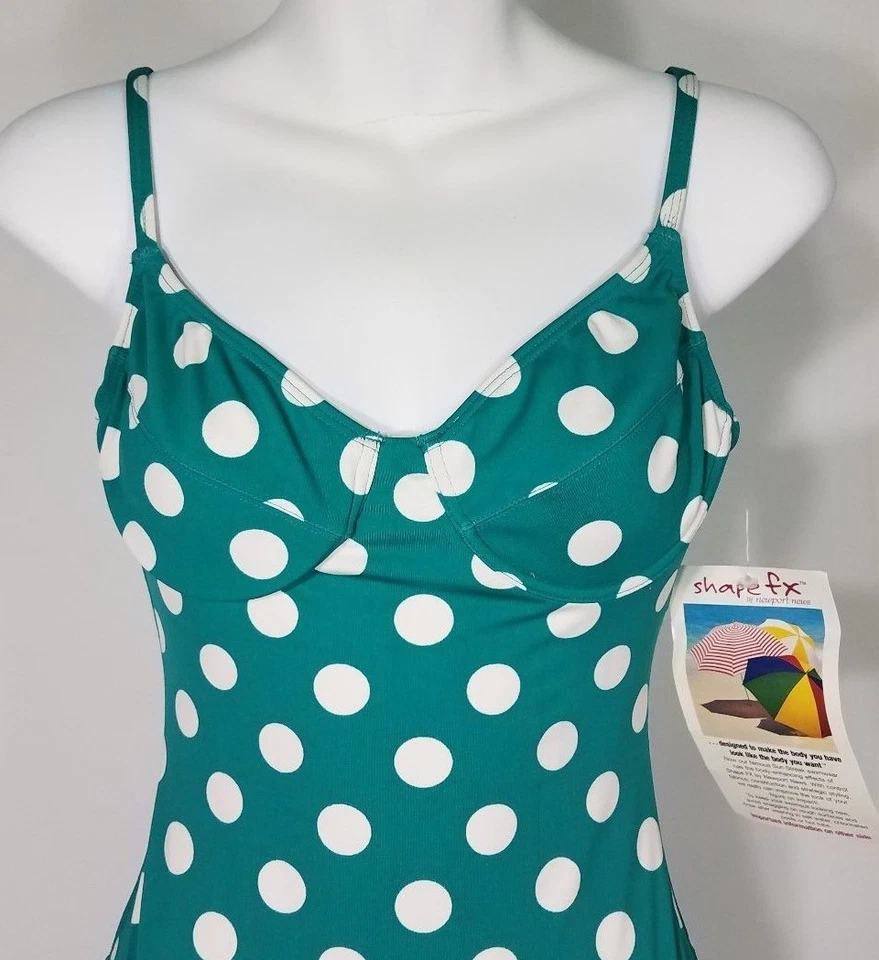 NUEVO CON ETIQUETAS Sun Streak Shape FX Turquesa Blanco Punto Sujetador con Cable Pinup Traje de Baño Damas 6 Foto 3 de 4