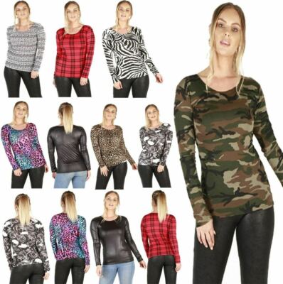 Schlichtes Damen-T-Shirt Damen Langarm U-Ausschnitt T-Shirt Oberteil Übergrößen 8-26