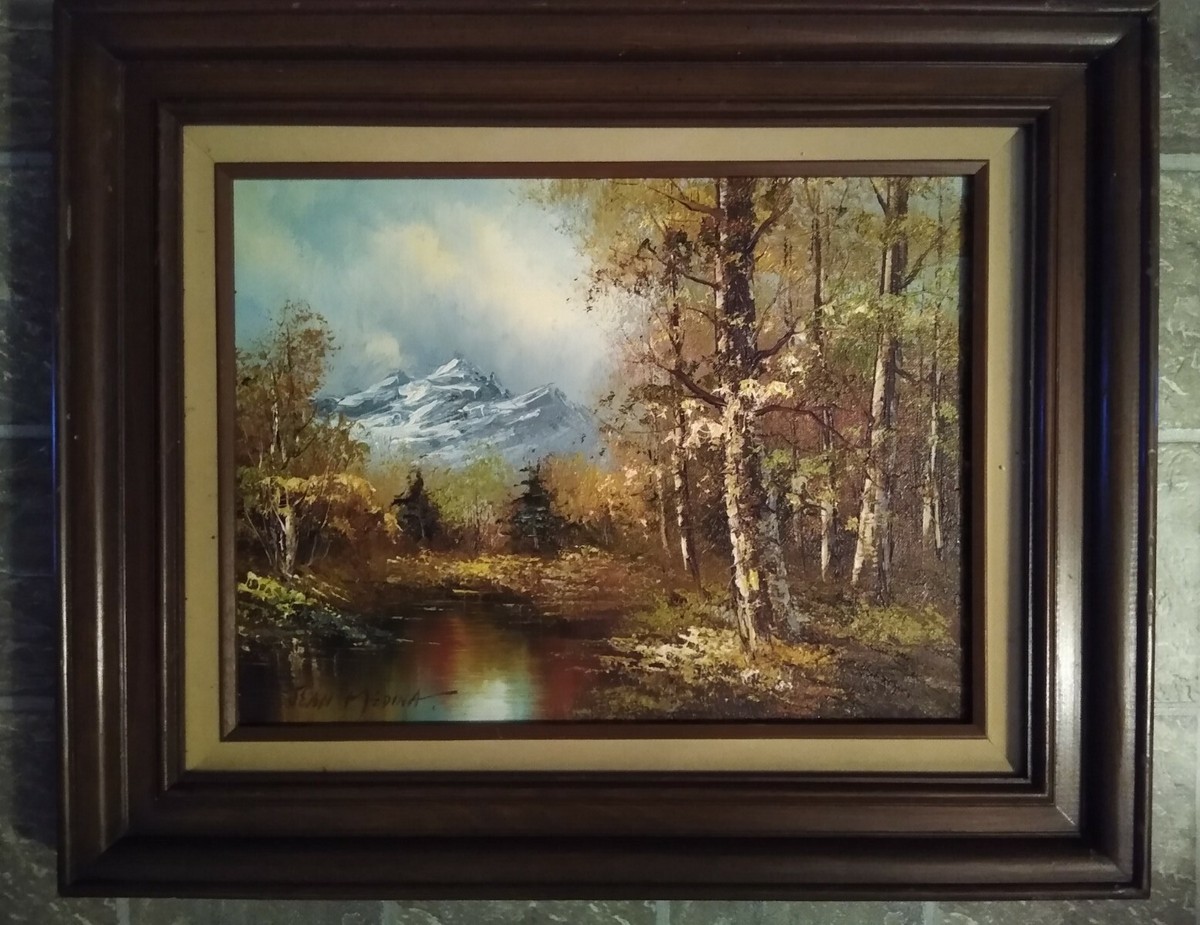 Beautiful Vintage Jean Medina Signed Canvas Oil Painting Woods