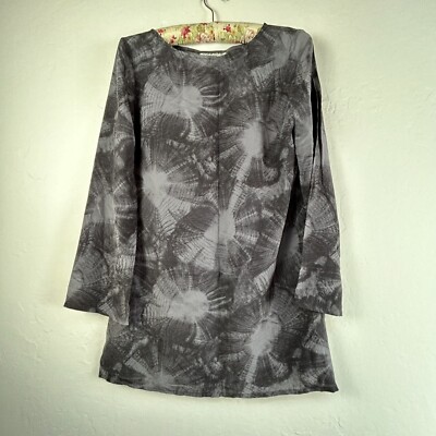 Jaeger Women's Black Tie Dye 100% Silk Tunic Top Size Medium Long Sleeve Slits