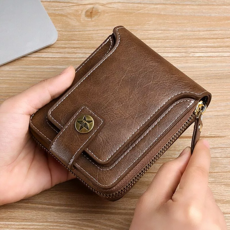 Empuje Mala suerte Microprocesador Cartera De Cuero PU Vintage Para Hombre Monedero Corto Con Cremallera  Billetera | eBay