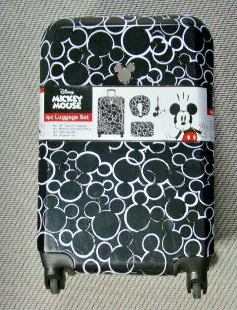 Bioworld Disney Niño Mickey Mouse 4 Piezas 20” Equipaje de Mano Conjunto Viaje Negro Nuevo con Etiquetas