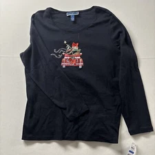 Karen Scott Women's XL Black Embossed Christmas Tee