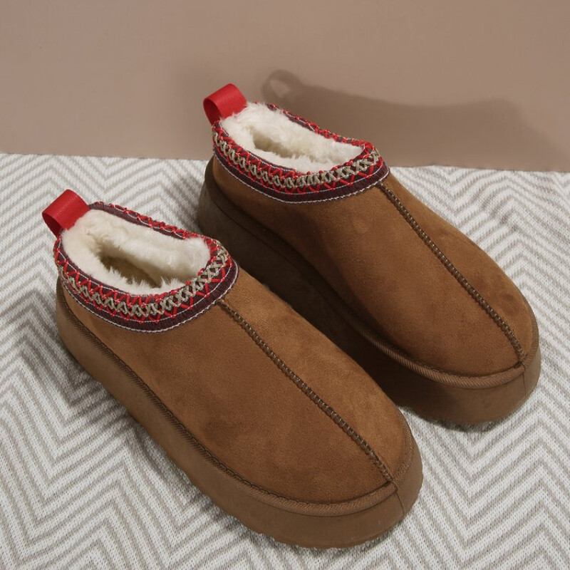 Women's Cotton Platform Slides Warm Brown Retro Bootie Slippers-image