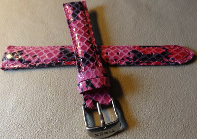 Ladies 16mm Genuine Leather Timex T7B956 Padded Pink Python Watch Band Strap 