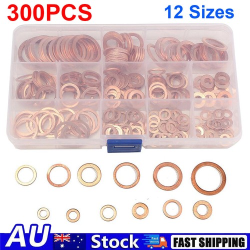 Toolly 300-Piece Copper Washer Assortment Set - 12 Metric Sizes (M5 To M20) For Automotive & Electrical Sealing
